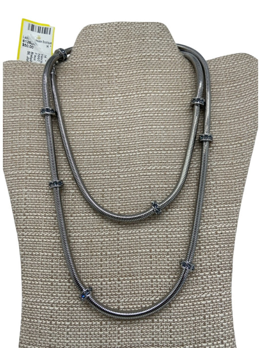 St. John Silver & Blue Metal Snake Chain Faux Stone Toggle Clasp Long Necklace Silver & Blue