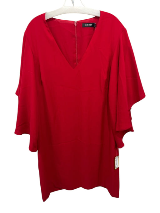 Lauren Ralph Lauren Black Size 14 Red Polyester Flare Sleeve V Neck Dress Red / 14