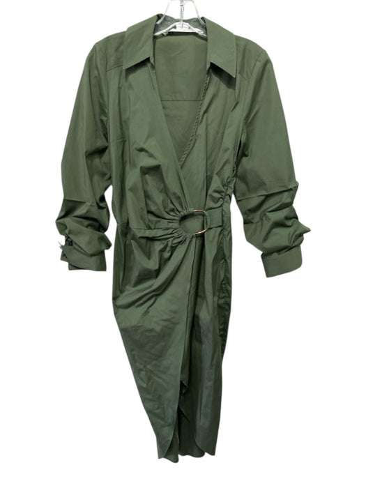 Veronica Beard Size 2 Army Green Cotton Blend Long Scrunch Sleeve V Neck Dress Army Green / 2