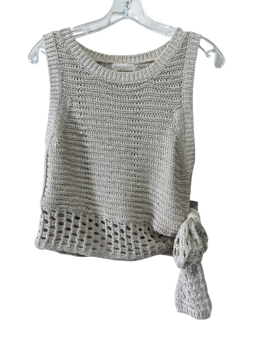 Ramy Brook Size M Beige & Gold Cotton Blend Metallic Thread Sleeveless Knit Top Beige & Gold / M