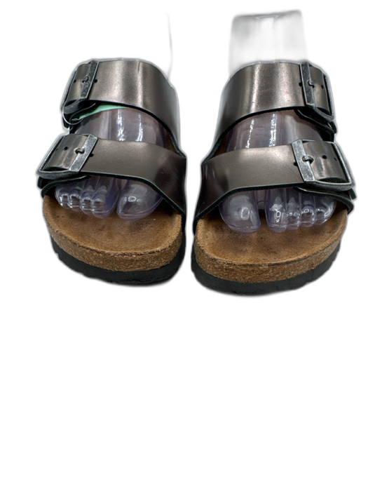 Birkenstock Shoe Size 38 Gunmetal Leather Upper Metallic Two Straps Mule Sandals Gunmetal / 38