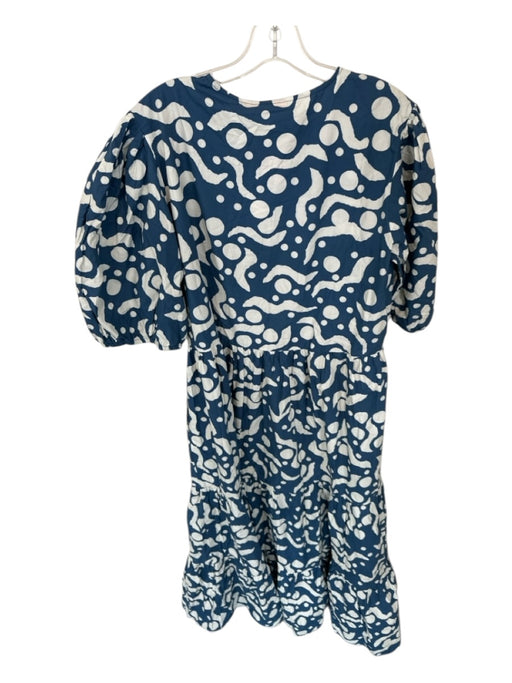 Oliphant Size XL Navy & Cream Cotton Long Balloon Sleeve dots V Neck Maxi Dress Navy & Cream / XL