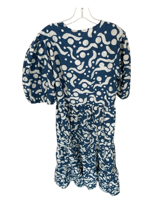 Oliphant Size XL Navy & Cream Cotton Long Balloon Sleeve dots V Neck Maxi Dress Navy & Cream / XL