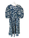 Oliphant Size XL Navy & Cream Cotton Long Balloon Sleeve dots V Neck Maxi Dress Navy & Cream / XL