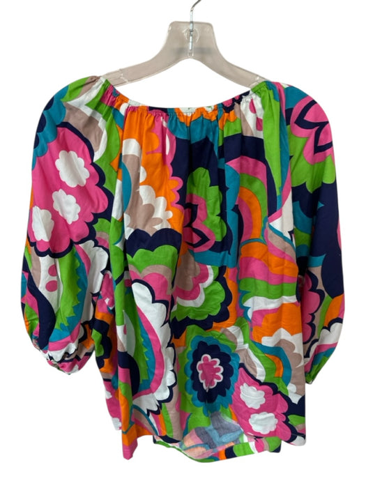 Trina Turk Size Est xl Multi Color Cotton Neck Application Floral Shirt Multi Color / Est xl