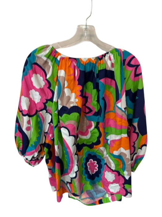 Trina Turk Size Est xl Multi Color Cotton Neck Application Floral Shirt Multi Color / Est xl