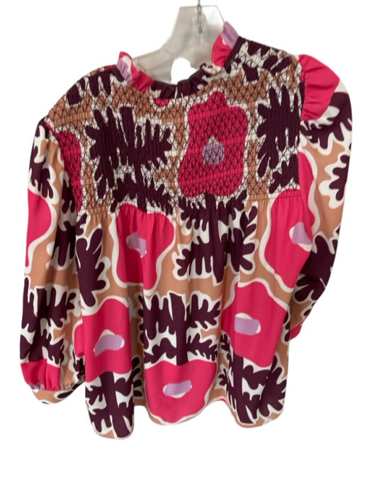 CROSBY by Mollie Burch Size XXL Pink, Tan & Multi Polyester Scrunch Detail Shirt Pink, Tan & Multi / XXL