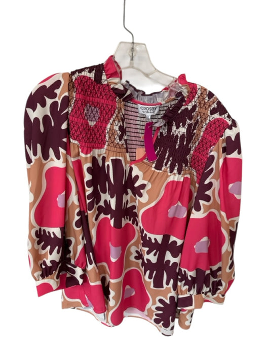 CROSBY by Mollie Burch Size XXL Pink, Tan & Multi Polyester Scrunch Detail Shirt Pink, Tan & Multi / XXL