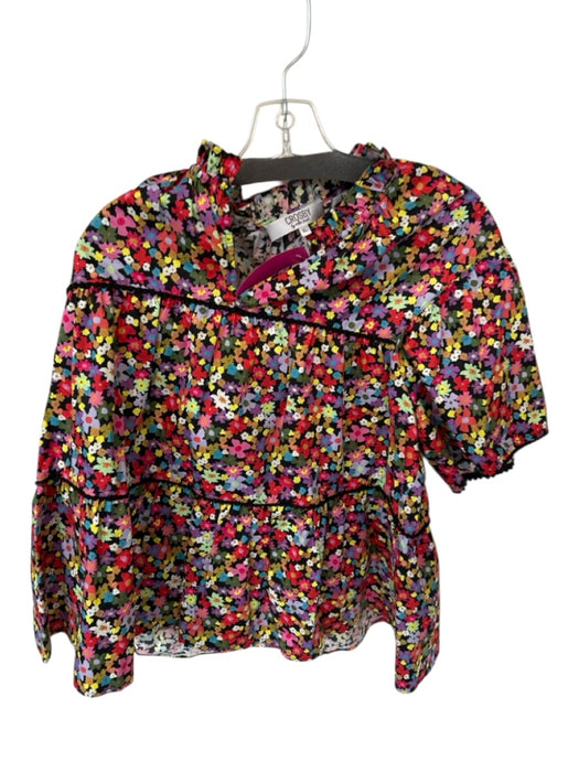 Crosby Size XL Multi Cotton Floral Puff Ball Detail Blouse Shirt Multi / XL