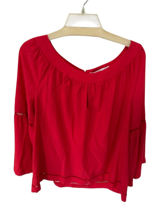 Trina By Trina Turk Size XL Red Cotton & Rayon Lace Cut Out boat neck Top Red / XL