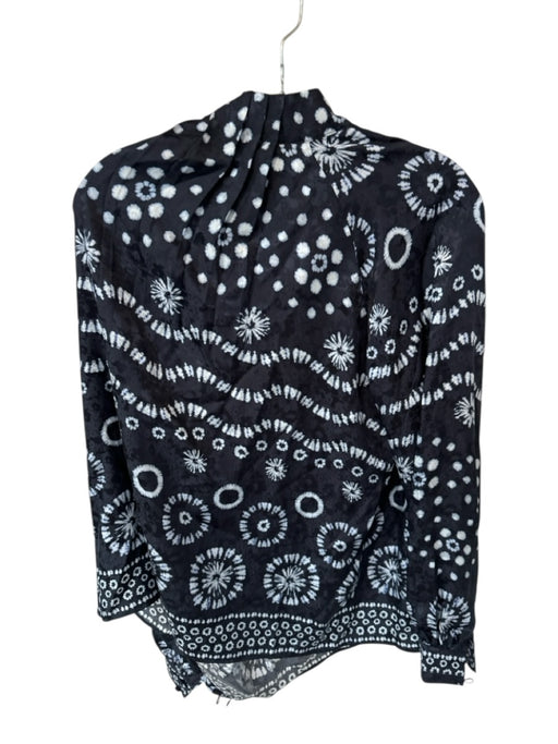 Hunter Bell Size XL Black & White Silk Button Neck Flower & Abstract Top Black & White / XL