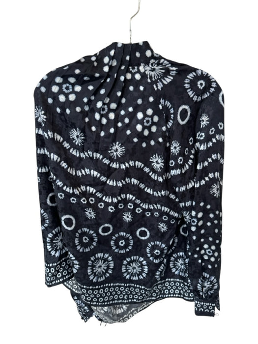 Hunter Bell Size XL Black & White Silk Button Neck Flower & Abstract Top Black & White / XL