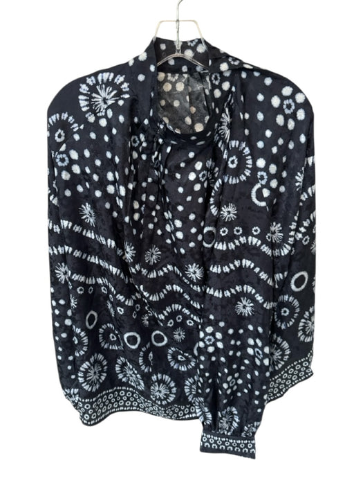 Hunter Bell Size XL Black & White Silk Button Neck Flower & Abstract Top Black & White / XL