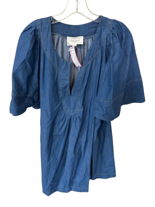 Pomander Place Size XXL Blue Cotton V Neck Mini Dress Blue / XXL