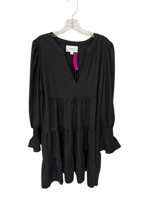Pomander Place Size XXL Black Polyester & Spandex V Neck Tiered Mini Dress Black / XXL