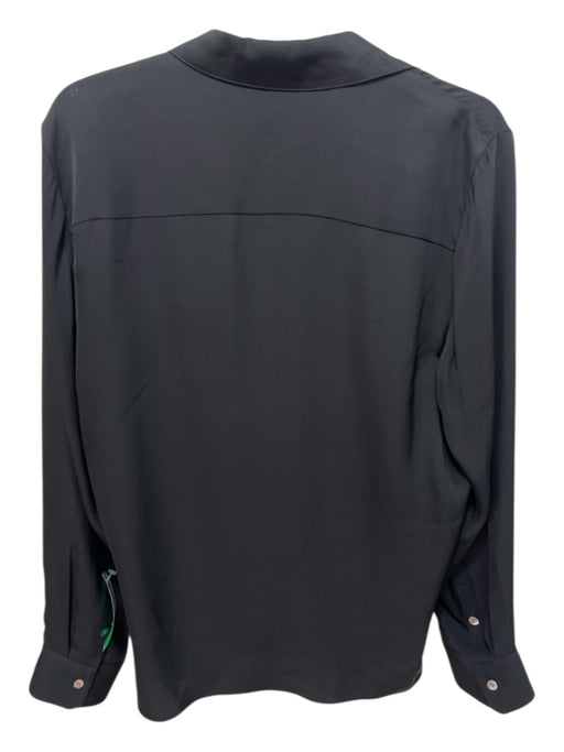 Theory Size L Black Silk Long Sleeve Solid Plunge Neck Top Black / L