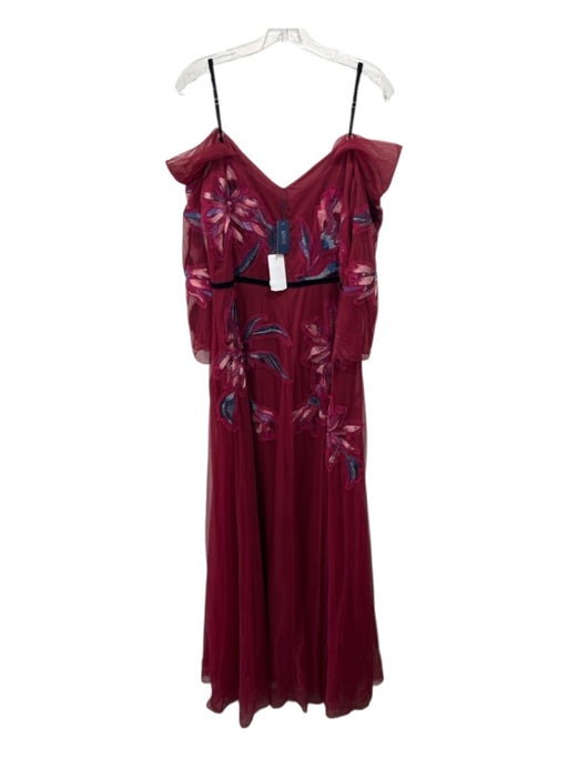 Marchesa Notte Size 12 Red, Pink, Blue Nylon Tulle Overlay Flowers V Neck Gown Red, Pink, Blue / 12