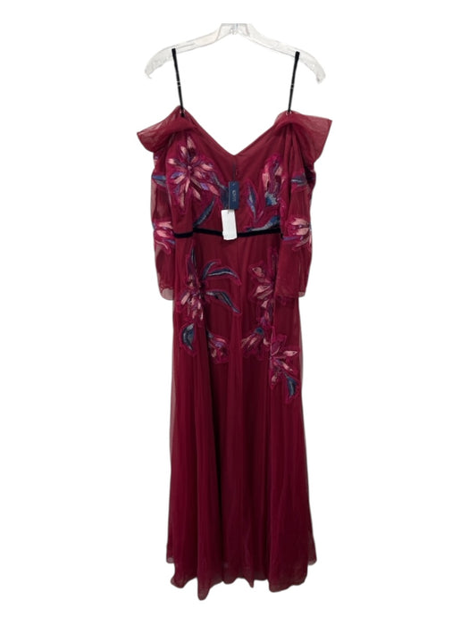 Marchesa Notte Size 12 Red, Pink, Blue Nylon Tulle Overlay Flowers V Neck Gown Red, Pink, Blue / 12