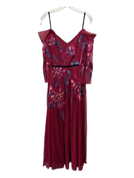 Marchesa Notte Size 12 Red, Pink, Blue Nylon Tulle Overlay Flowers V Neck Gown Red, Pink, Blue / 12