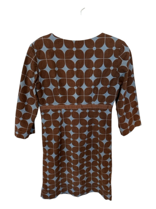 Boden Size 2P Blue & Brown Corduroy Long Sleeve Flowers Empire Waist Dress Blue & Brown / 2P