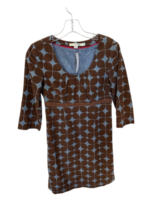 Boden Size 2P Blue & Brown Corduroy Long Sleeve Flowers Empire Waist Dress Blue & Brown / 2P