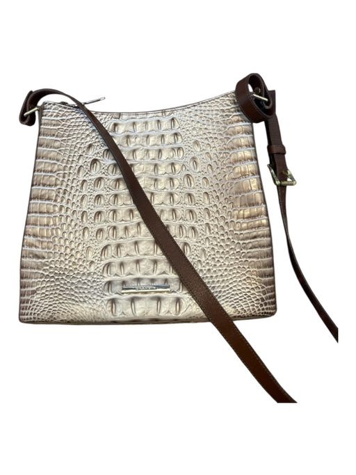 Brahmin Taupe & Brown Leather Croc Embossed Crossbody Strap Bag Taupe & Brown / M