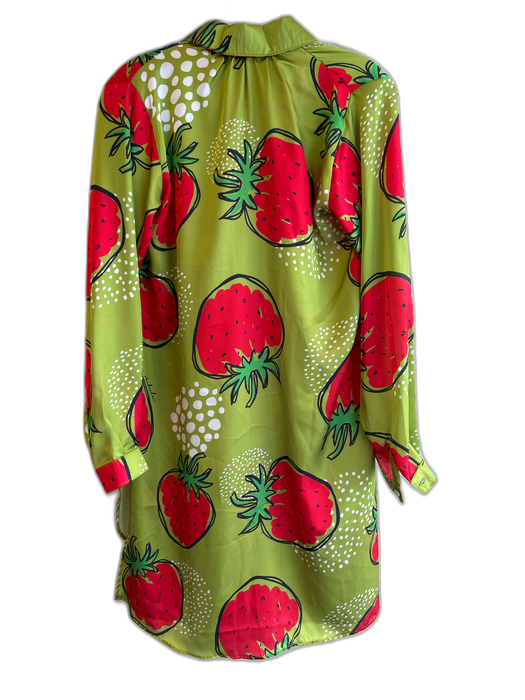 Bululu Resort Wear Size S Green & Red Dull satin Long Sleeve Collar Dress Green & Red / S