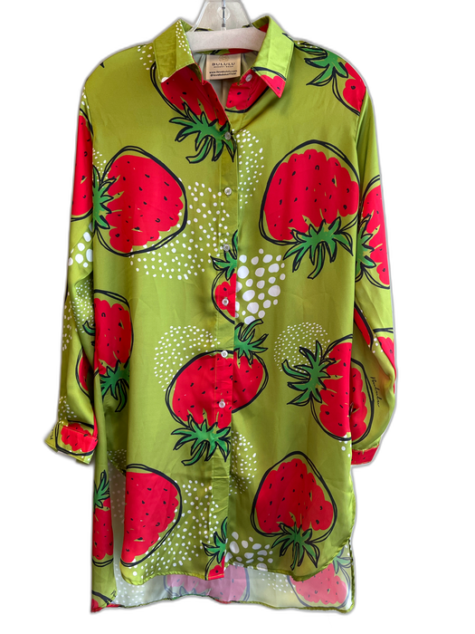 Bululu Resort Wear Size S Green & Red Dull satin Long Sleeve Collar Dress Green & Red / S
