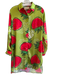 Bululu Resort Wear Size S Green & Red Dull satin Long Sleeve Collar Dress Green & Red / S