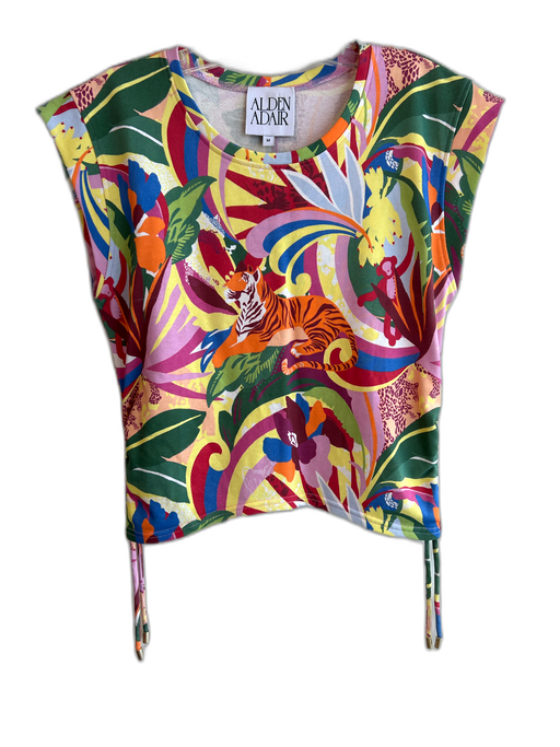 Alden Adair Size M Multi Cotton & Polyester Cap Sleeve Floral & Animal Print Top Multi / M