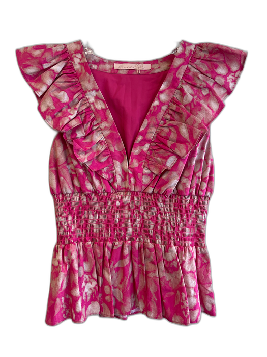 Hutch Size Est XS Pink No Fabric Tag Cap Sleeve Abstract Print Ruffle Detail Top Pink / Est XS