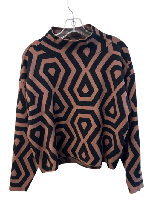 Maeve Size S Brown & Black Viscose Blend Turtleneck Abstract Cropped Sweater Brown & Black / S