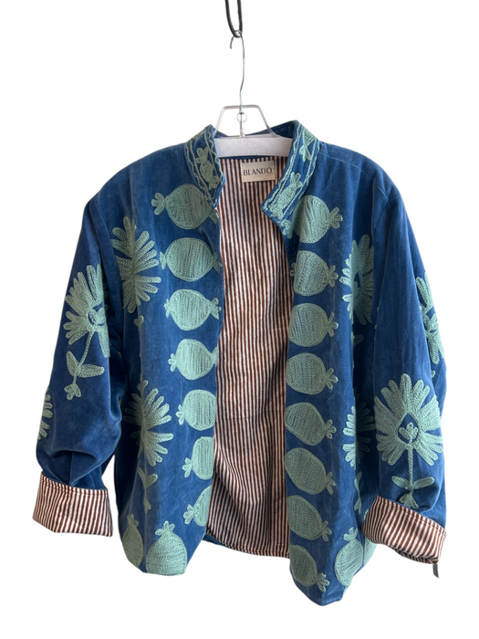 Blando Size Est M Blue Cotton Long Sleeve Embroidered Design Lined Cardigan Blue / Est M
