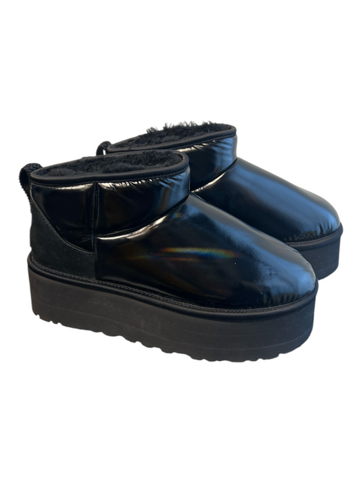 Ugg Shoe Size 8 Black Manmade Material Round Toe Fur Lined Ankle Platform Boots Black / 8