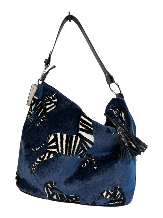 No Brand Navy Blue No Fabric Tag Zebra Print Tassle Detail silver hardware Bag Navy Blue / L