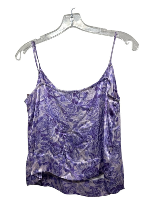 Ganni Size 38 Purple Viscose Spaghetti Strap Floral V Neck Top Purple / 38