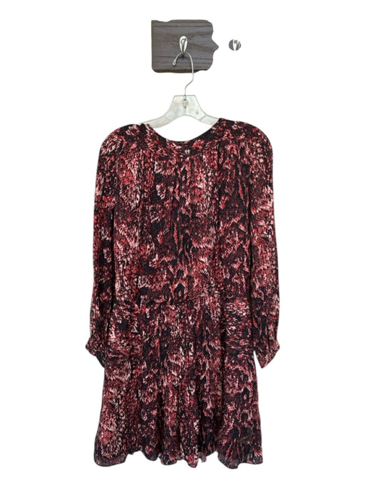 Marie Oliver Size 8 Black & Red Silk Long Sleeve Snake Print Side Zip Dress Black & Red / 8