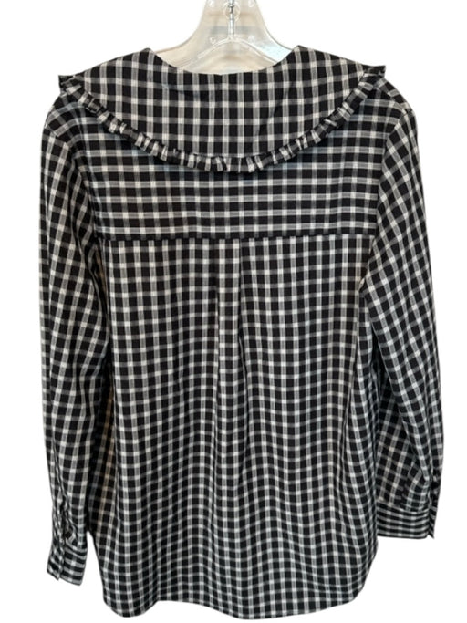 English Factory Size S Black & White Polyester Blend Long Sleeve Plaid Bib Top Black & White / S