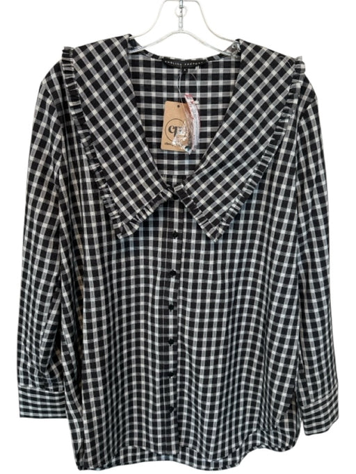 English Factory Size S Black & White Polyester Blend Long Sleeve Plaid Bib Top Black & White / S