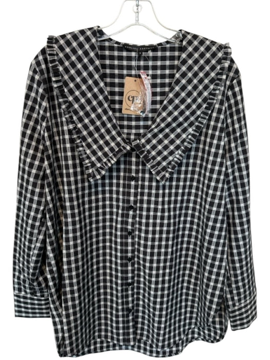 English Factory Size S Black & White Polyester Blend Long Sleeve Plaid Bib Top Black & White / S