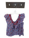 Mi Golondrina Size S Blue & Red Cotton Flutter Sleeves Embroidered Neckline Top Blue & Red / S