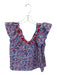 Mi Golondrina Size S Blue & Red Cotton Flutter Sleeves Embroidered Neckline Top Blue & Red / S