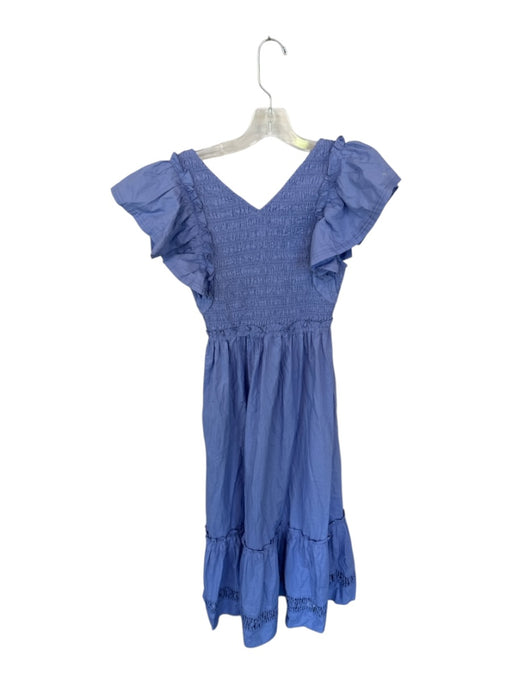 Cleobella Size XS Purple Cotton Flutter Sleeves smocked V Neck Maxi Dress Purple / XS