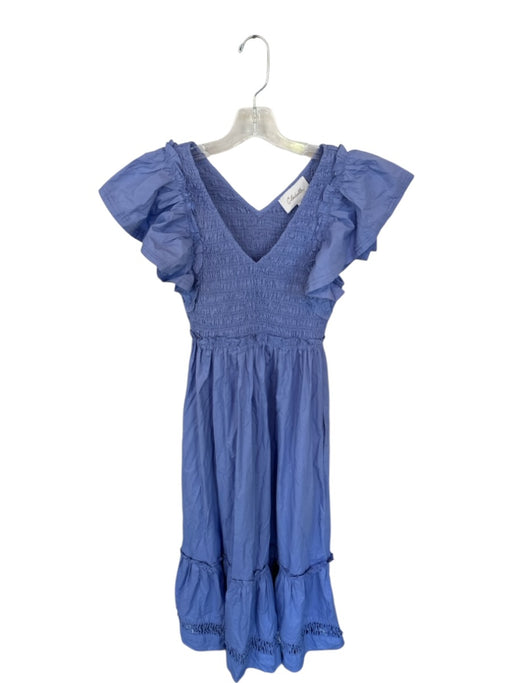 Cleobella Size XS Purple Cotton Flutter Sleeves smocked V Neck Maxi Dress Purple / XS