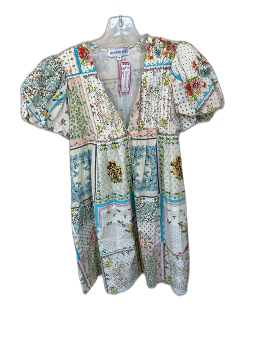 Hunter Bell Size XS White & Multi Cotton Short Balloon Sleeve Botanical Dress White & Multi / XS
