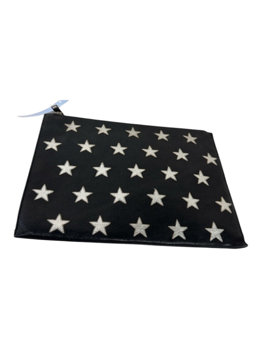 Saint Laurent Black & Silver Leather Star Applique Silver Tone Hardware Bag Black & Silver