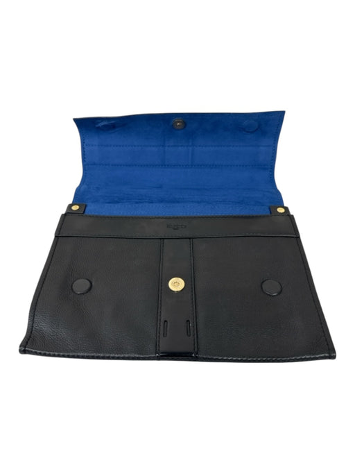 Kenzo Black Leather Gold Tone Hardware Magnetic Flap Clutch Bag Black