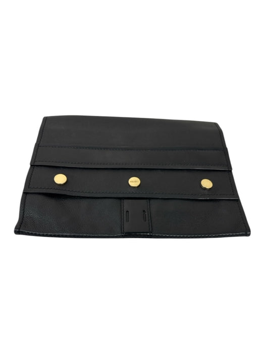 Kenzo Black Leather Gold Tone Hardware Magnetic Flap Clutch Bag Black