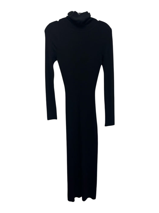 Enza Costa Size Small Black Viscose Blend Long Sleeve Ribbed Stretch Dress Black / Small