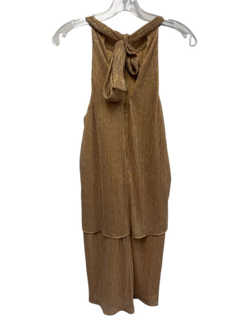 Halston Size 4 Beige & Gold Polyester Blend Sleeveless Gathered Metallic Dress Beige & Gold / 4